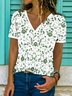 T-shirts Femmes Décontracté Floral Été Col V Micro-élasticité Coupe Régulière Manches Courtes Régulier Trapèze