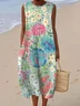 Femmes Floral Aqua Col Rond Confortable Robe Maxi Décontracté