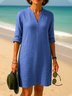 Femmes Plain Kaki Col V Confortable Robe Mi-Longue Décontracté
