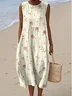 Femmes Floral Beige Col Rond Confortable Robe Maxi Décontracté