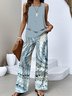 Deux Pièces Ensembles Femmes Motif dégradé Décontracté Été Polyester Naturel Coupe Régulière Sans Manches Top Avec Pantalons Régulier