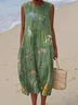 Femmes La peinture Vert Col Rond Confortable Robe Maxi Décontracté