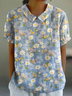 Blouses Élégant Floral Été Coton Quotidien Demi Manche Régulier Droit Régulier pour Femmes