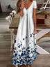 Femmes Floral Blanc Col V Confortable Imprimé Robe Maxi Décontracté