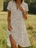Femmes Floral Abricot Col Châle Confortable Imprimé Robe de Longueur Au Genou Décontracté
