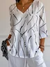T-shirts Femmes Pois Polka Simple Printemps / Automne Polyester Col V Micro-élasticité Quotidien Manches trois quarts Ligne T