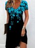 Femmes Floral Noir Col V Confortable Imprimé Robe Mi-Longue Décontracté