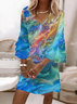 Femmes Abstrait Bleu Col V Confortable Imprimé Robe Maxi Décontracté