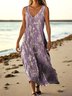 Femmes Floral Violet Clair Col V Confortable Robe Maxi Décontracté