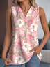 Top Débardeur Tops Simple Floral Été Col V Micro-élasticité Faire la navette Sans Manches Droit Régulier pour Femmes