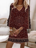 Femmes Floral Cramoisi Col V Confortable Imprimé Robe Maxi Décontracté