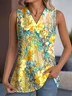 Top Débardeur Tops Femmes Décontracté Floral Été Col V Micro-élasticité Quotidien Sans Manches en Mélangé de Coton Droit