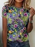 T-shirts Femmes Décontracté Floral Été Ample Jersey Manches Courtes Col Rond Droit Régulier