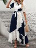 Femmes Géométrique Bleu Marine Col V Confortable Imprimé Robe Maxi Décontracté