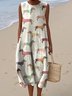 Femmes La peinture Abricot Col Rond Confortable Robe Maxi Décontracté
