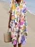 Femmes Floral Blanc Col V Confortable Robe Maxi Décontracté