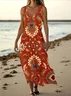 Femmes Floral Rouge Col V Confortable Robe Maxi Décontracté