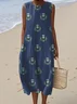 Femmes Floral Bleu Violacé Col Rond Confortable Robe Maxi Décontracté