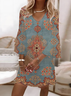 Femmes Floral Bleu Col V Confortable Imprimé Robe Maxi Décontracté