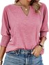 Blouses Femmes Simple Plain Été Coton Col V Quotidien Coupe Régulière Régulier Droit