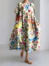 Femmes Floral Blanc Col Rond Confortable Robe Maxi Décontracté