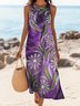 Femmes Géométrique Violet Col Rond Confortable Robe Maxi Décontracté