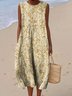 Femmes Floral Beige Col Rond Confortable Robe Maxi Décontracté