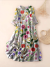 Femmes Floral Gris Clair Col Rond Confortable Robe Maxi Décontracté