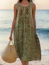 Femmes Floral Comme Image Col V Confortable Robe Mi-Longue Décontracté