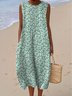 Femmes Floral Vert Col Rond Confortable Robe Maxi Décontracté