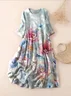 Femmes Floral Bleu Clair Col Rond Confortable Robe Maxi Décontracté