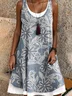 Femmes Floral Bleu Violacé Col Rond Confortable Robe Mi-Longue Décontracté
