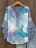 Blouses Géométrique Simple Été Coton Col V Micro-élasticité Domestique Demi Manche Régulier pour Femmes