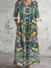 Femmes Floral Vert Col Rond Confortable Robe Maxi Décontracté
