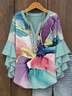 Blouses Fête Floral Été Col V Faire la navette Demi Manche Régulier Trapèze Régulier pour Femmes