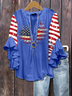 Blouses Boho Été Le jour de l'indépendance (Drapeau) Coton Col V Domestique Coupe Régulière Demi Manche Régulier pour Femmes