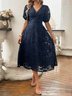 Femmes Floral Bleu Marine Col V Confortable Robe Maxi Sexy