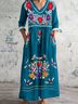 Femmes Floral Bleu Col Rond Confortable Robe Maxi Décontracté
