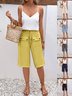 Pantalons Femmes Rue Plain Été en Lin Cordon de Serrage Micro-élasticité Journée Taille Élastique Droit