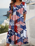 Femmes Drapeau des États-Unis Comme Image Col Rond Confortable Robe Maxi Décontracté