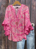 Blouses Fête Ethnique Géométrie Été Coton Col V Micro-élasticité Coupe Régulière Régulier Trapèze pour Femmes