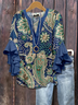 Blouses Vacances Motif Cachemire Été Coton Col V Coupe Régulière Demi Manche Régulier Trapèze pour Femmes