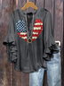 Blouses Simple Été Drapeau des États-Unis Coton Domestique Coupe Régulière Demi Manche Régulier Régulier pour Femmes