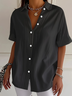 Chemises Femmes Décontracté Plain Été Polyester Micro-élasticité Manches Courtes Régulier Droit Col de Chemise