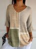 T-shirts Femmes Géométrique Rétro Printemps / Automne Micro-élasticité Vacances Coupe Régulière Manches Longues Régulier Régulier