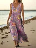 Femmes Floral Violet Col V Confortable Robe Maxi Décontracté