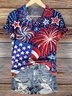 T-shirts Femmes Décontracté Été Drapeau des États-Unis Col V Micro-élasticité Quotidien Coupe Régulière Régulier Trapèze