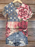 T-shirts Décontracté Floral Été Coton Micro-élasticité Manches Courtes Col Rond Régulier Régulier pour Femmes