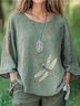 Chemises Femmes Rétro Printemps / Automne Libellule Coton Micro-élasticité Sportif & Intérieur Coupe Régulière Col Rond Trapèze