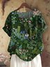 Blouses Simple Plantes Été Coton Micro-élasticité Domestique Coupe Régulière Manches Courtes Régulier pour Femmes